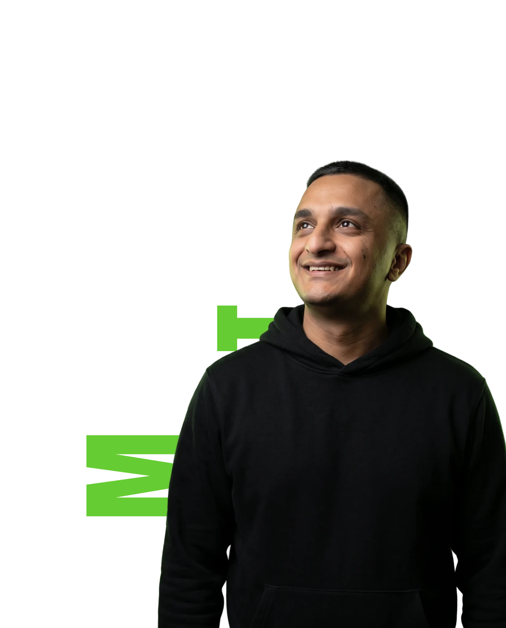Matthew Truth in a black hoodie, smiling and looking up, in front of his name in large letters